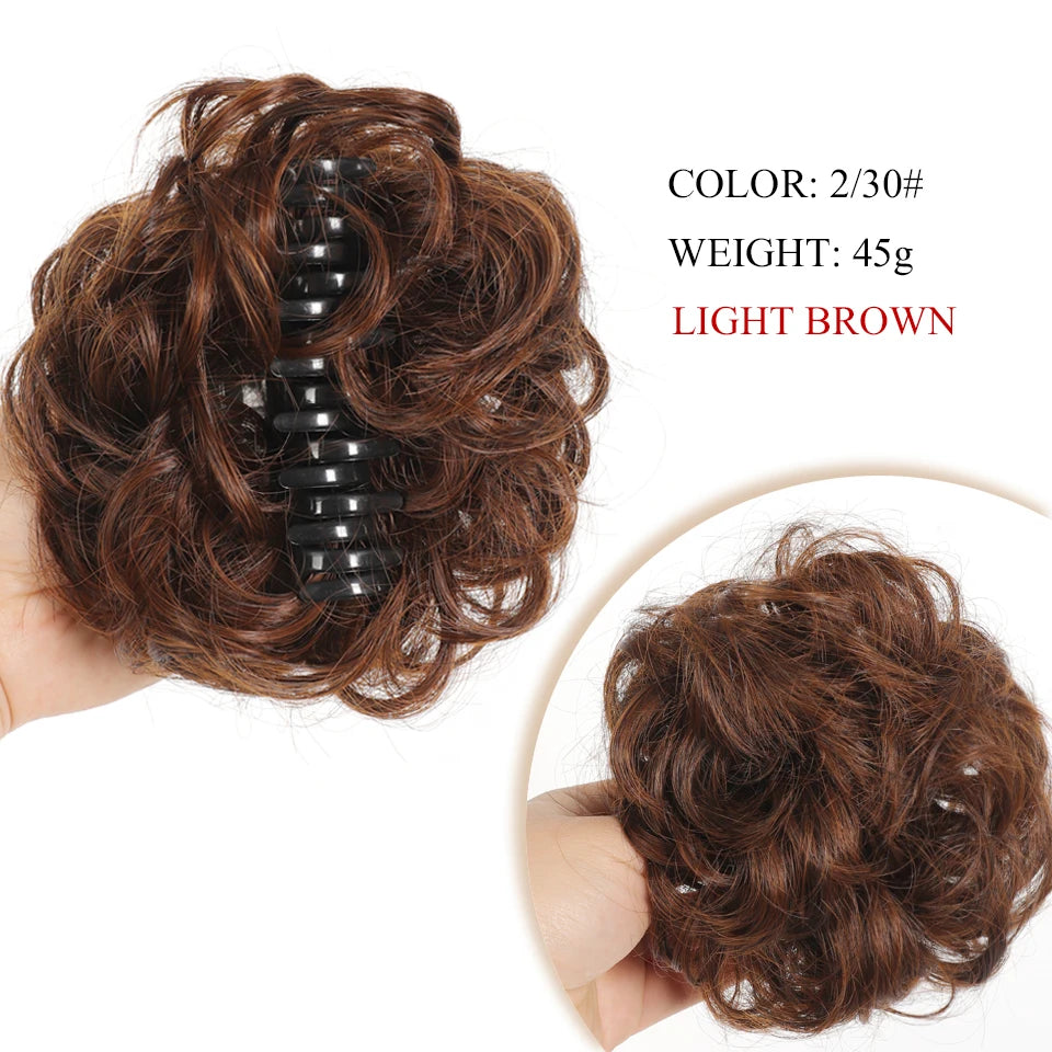 Chignon synthétique à griffes pour femmes, postiche chignon court bouclé, extensions de cheveux à clipser, chignon désordonné, noir, marron