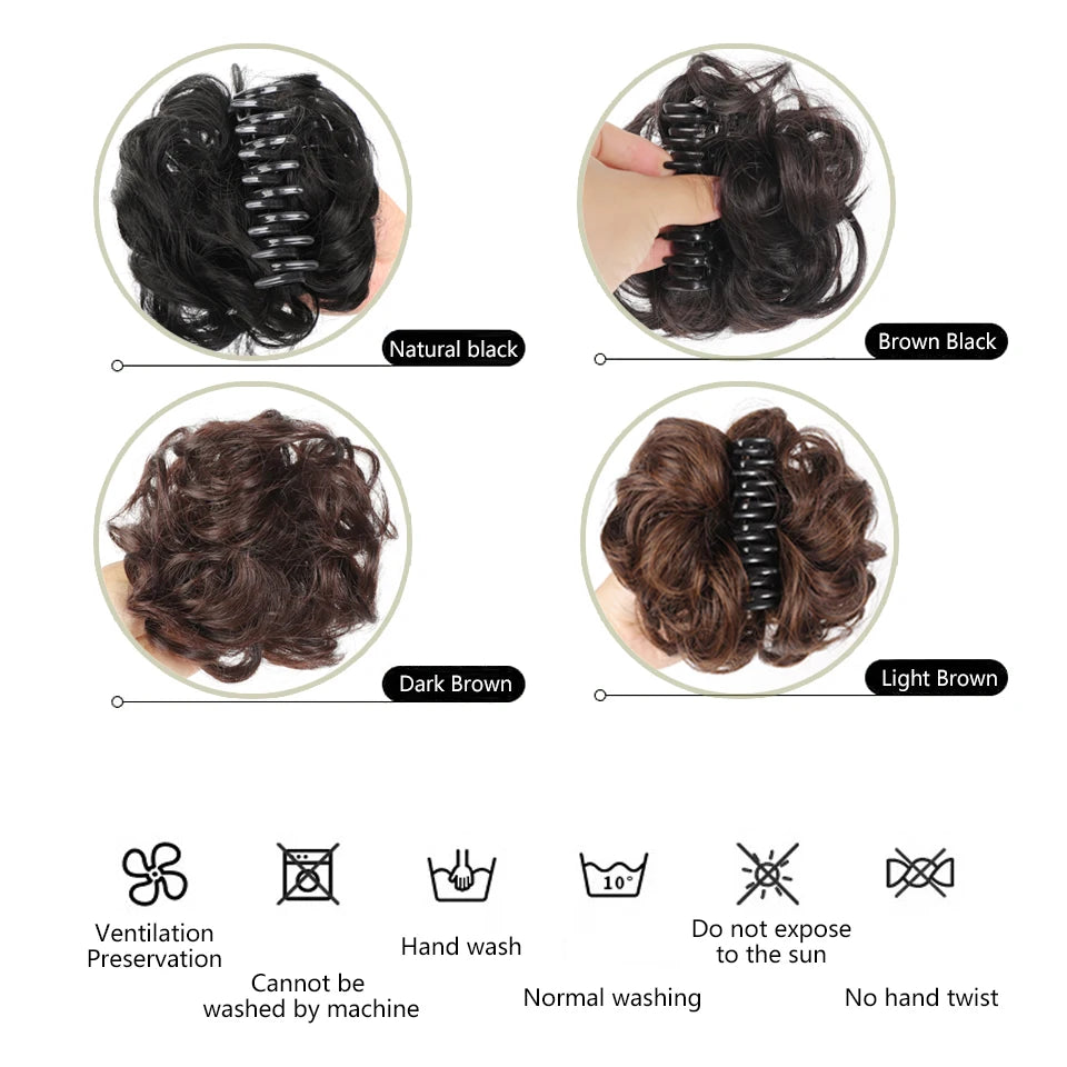 Chignon synthétique à griffes pour femmes, postiche chignon court bouclé, extensions de cheveux à clipser, chignon désordonné, noir, marron