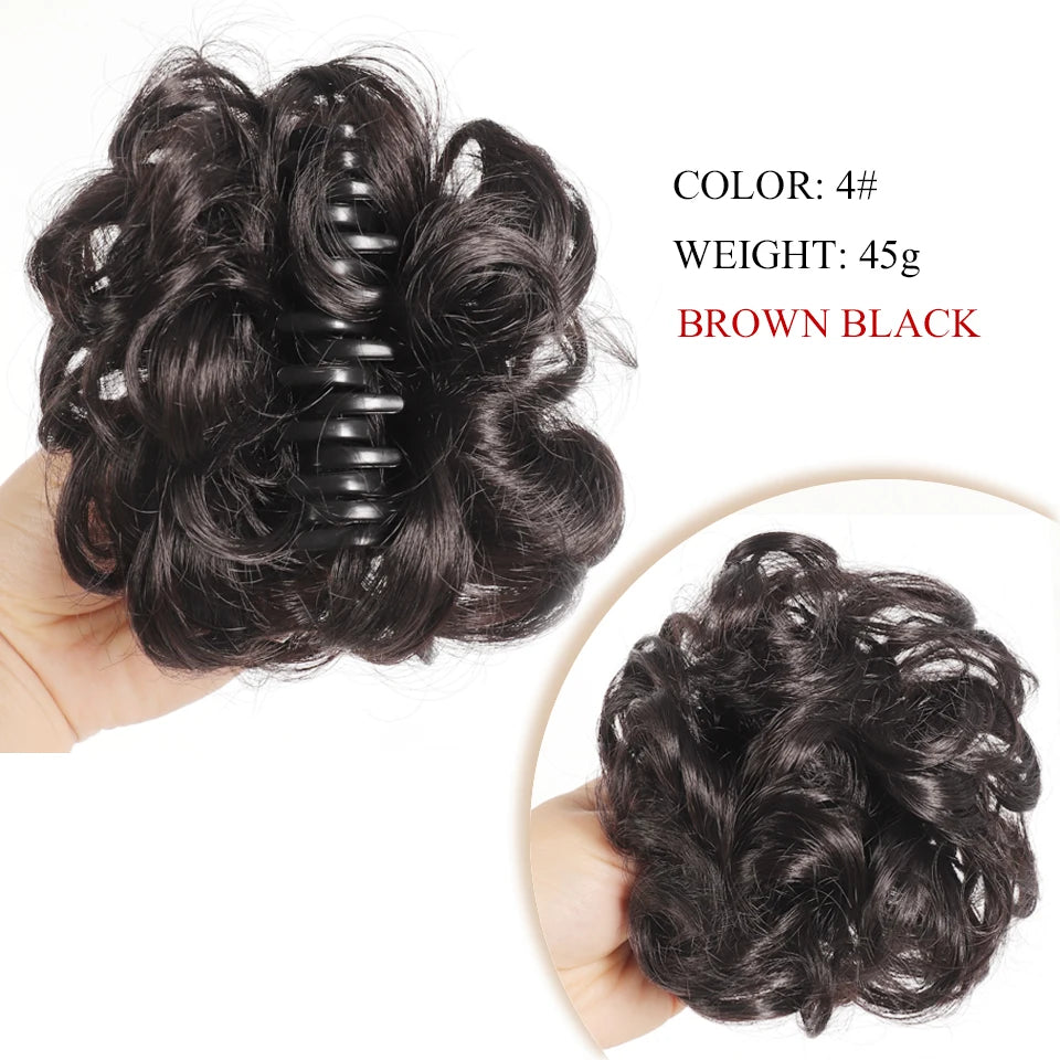 Chignon synthétique à griffes pour femmes, postiche chignon court bouclé, extensions de cheveux à clipser, chignon désordonné, noir, marron