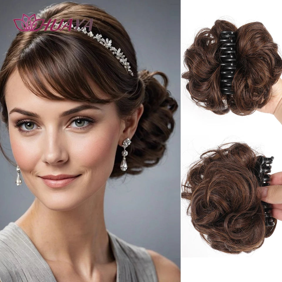 Chignon synthétique à griffes pour femmes, postiche chignon court bouclé, extensions de cheveux à clipser, chignon désordonné, noir, marron