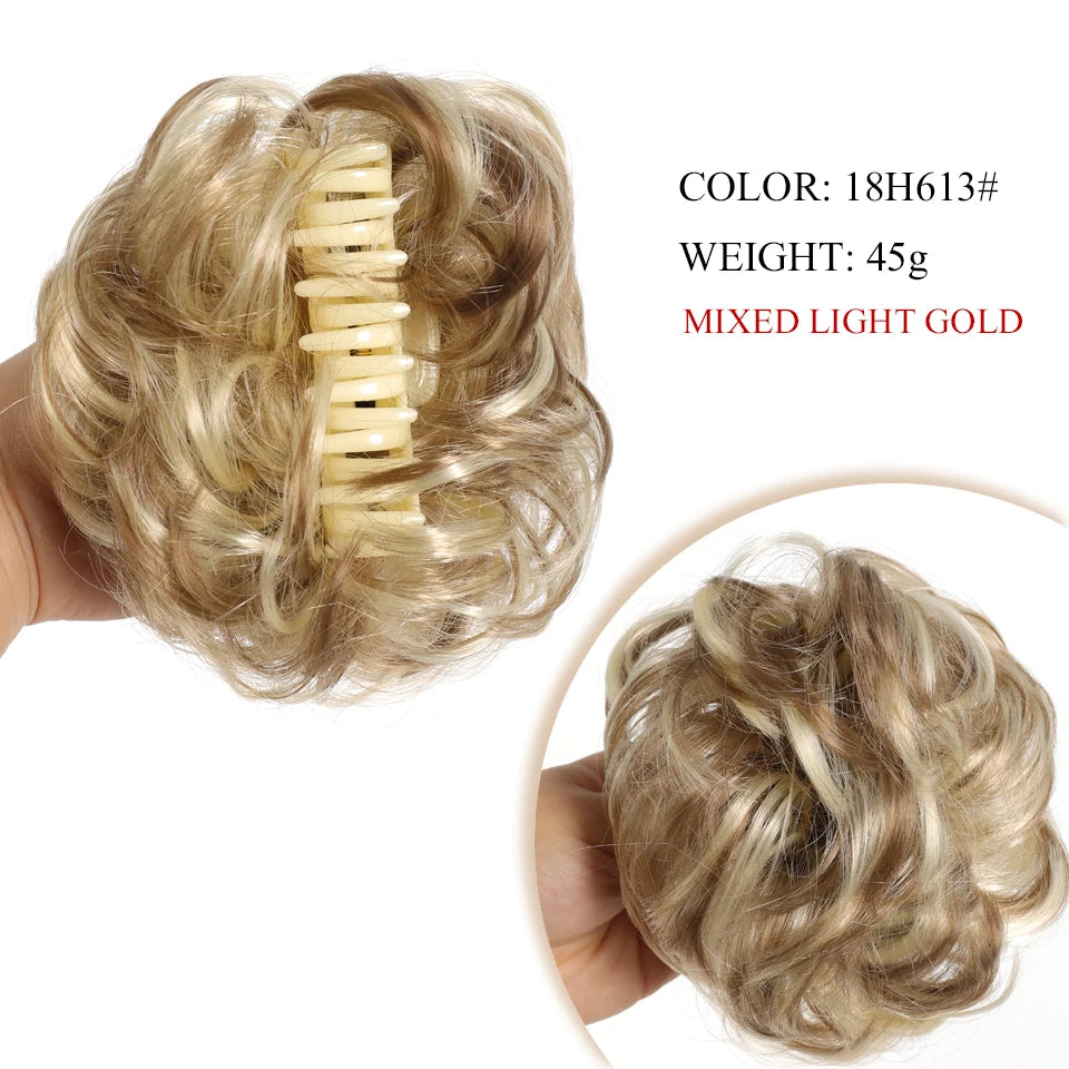 Chignon synthétique à griffes pour femmes, postiche chignon court bouclé, extensions de cheveux à clipser, chignon désordonné, noir, marron