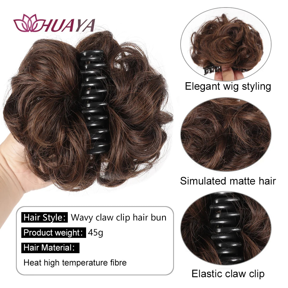 Chignon synthétique à griffes pour femmes, postiche chignon court bouclé, extensions de cheveux à clipser, chignon désordonné, noir, marron