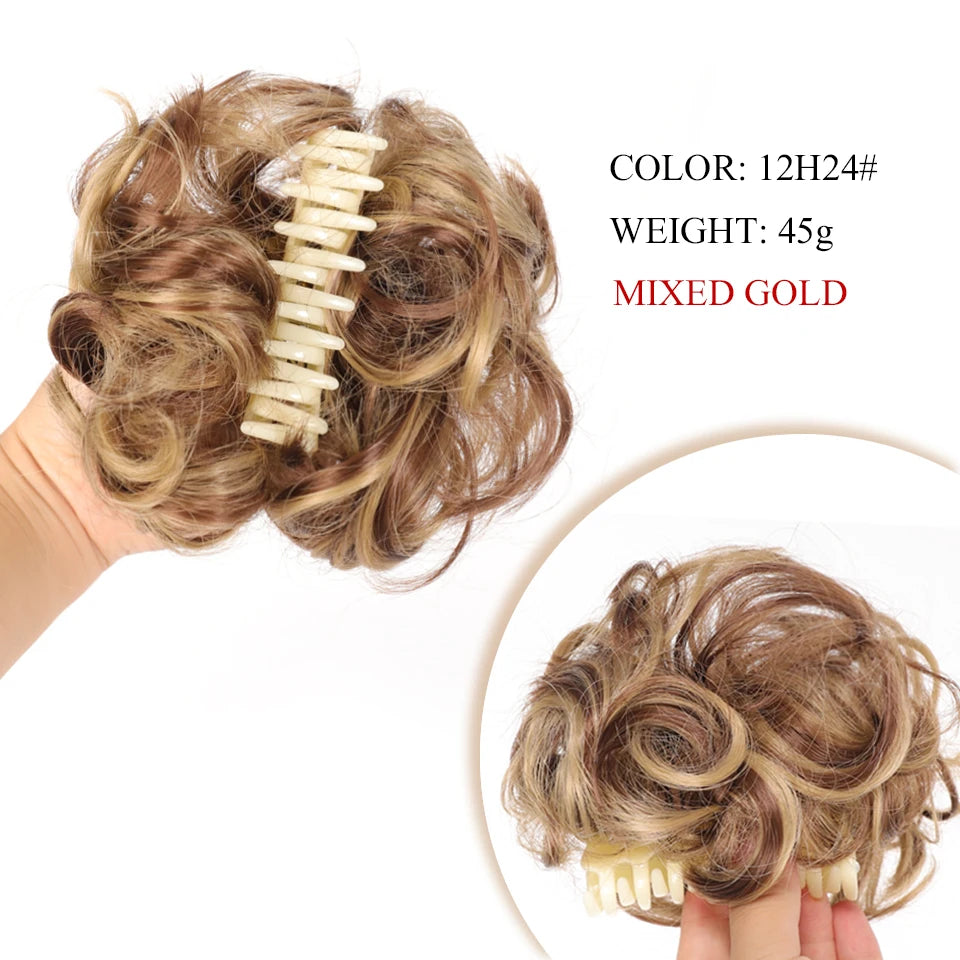 Chignon synthétique à griffes pour femmes, postiche chignon court bouclé, extensions de cheveux à clipser, chignon désordonné, noir, marron