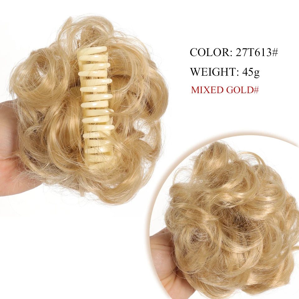 Chignon synthétique à griffes pour femmes, postiche chignon court bouclé, extensions de cheveux à clipser, chignon désordonné, noir, marron