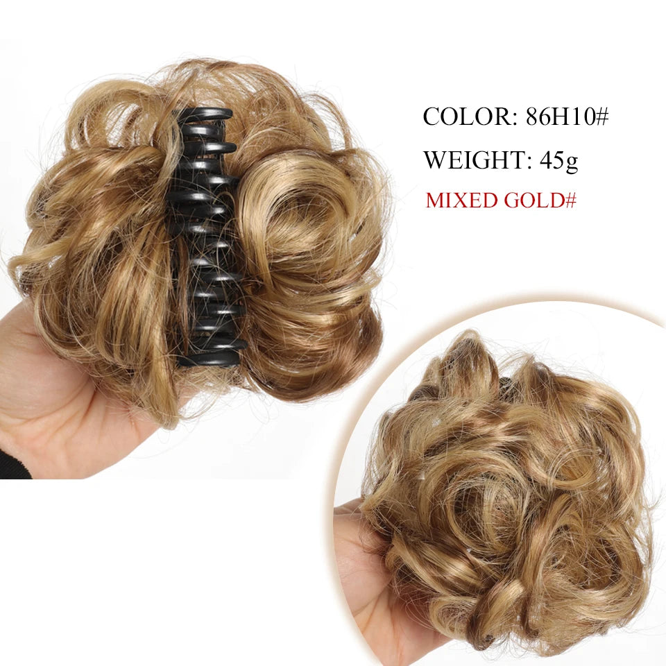 Chignon synthétique à griffes pour femmes, postiche chignon court bouclé, extensions de cheveux à clipser, chignon désordonné, noir, marron