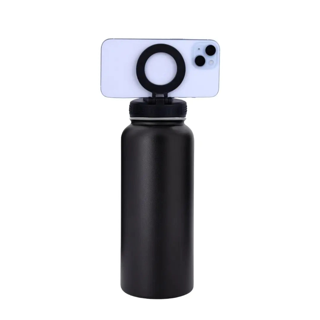New Custom Magnetic Phone Holder Insulated Vacuum Travel Drinking Flask Magnetic Water Bottle Drinks Cups With Lids and Straws