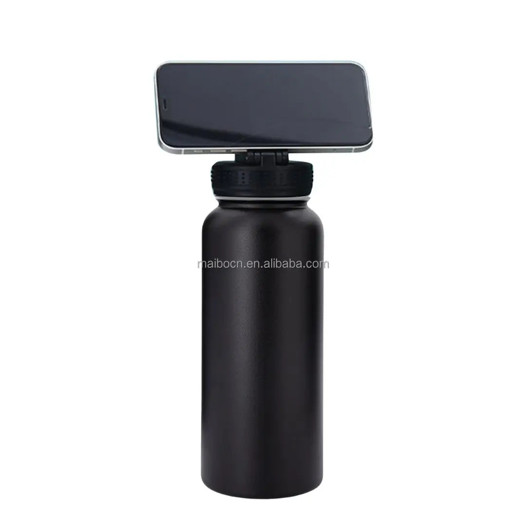 New Custom Magnetic Phone Holder Insulated Vacuum Travel Drinking Flask Magnetic Water Bottle Drinks Cups With Lids and Straws