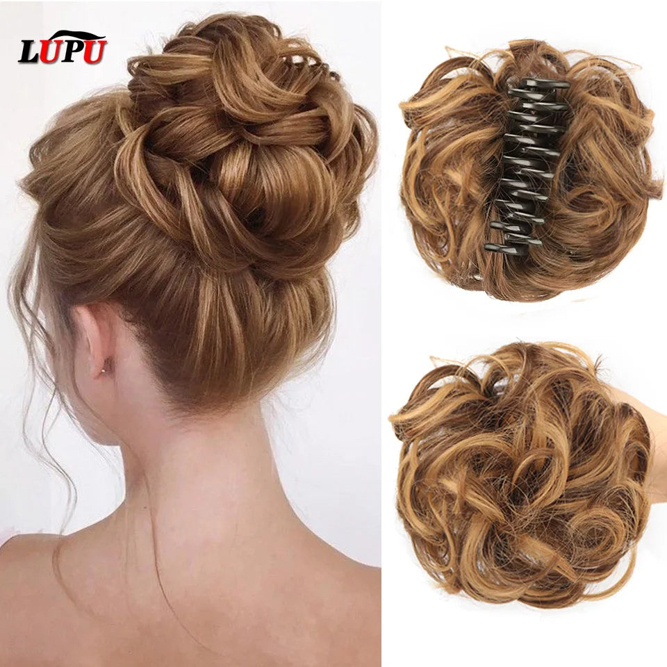 LUPU Chignon synthétique Chignon en désordre pince à griffes en morceau de cheveux cheveux bouclés ondulés Chignon Extensions de queue de cheval Scrunchie postiches pour les femmes