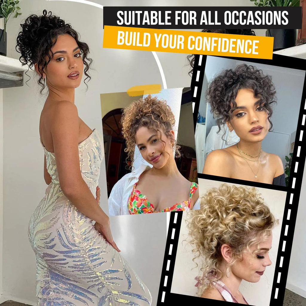 Chignon synthétique en désordre, 60g, cordon élastique, vague lâche, bouclé, Extensions de cheveux pour femmes, brun foncé