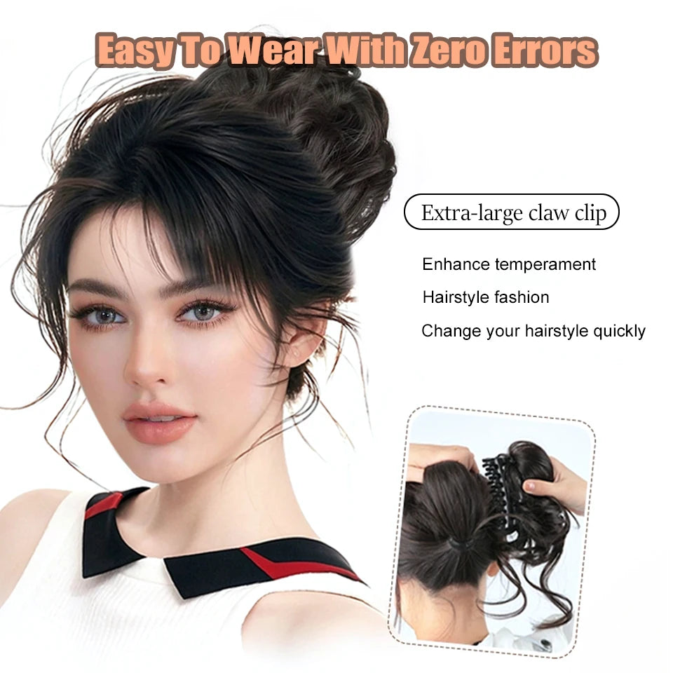 Chignon synthétique à griffes pour femmes, postiche chignon court bouclé, extensions de cheveux à clipser, chignon désordonné, noir, marron