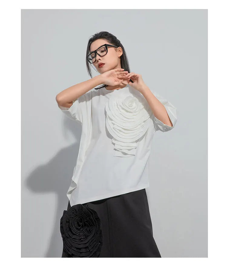 Amax luluE 2024 Design été hauts femmes col rond Floral Patchwork ample décontracté luxe t-shirts dames classique Harajuku vêtements