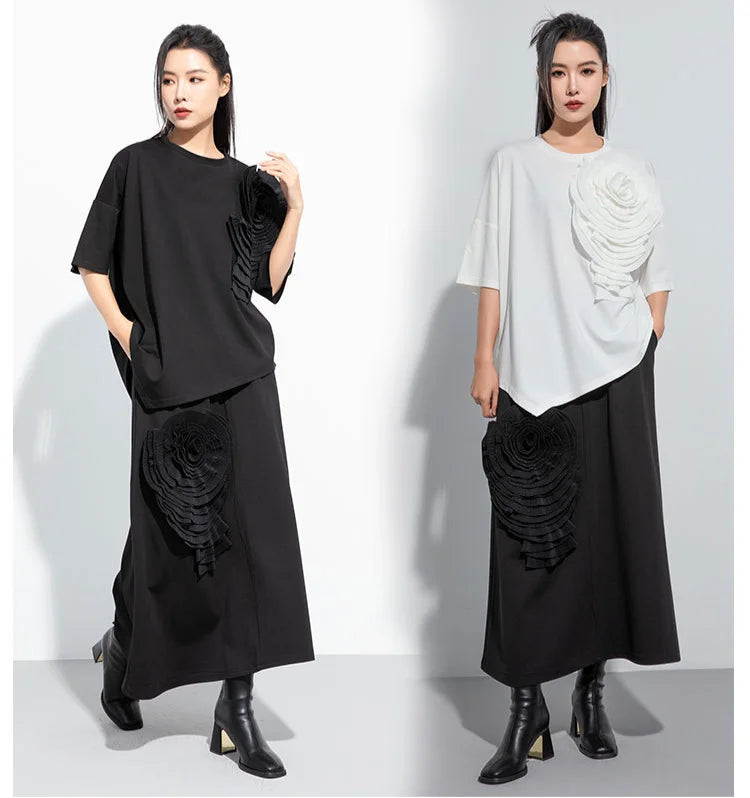 Amax luluE 2024 Design été hauts femmes col rond Floral Patchwork ample décontracté luxe t-shirts dames classique Harajuku vêtements