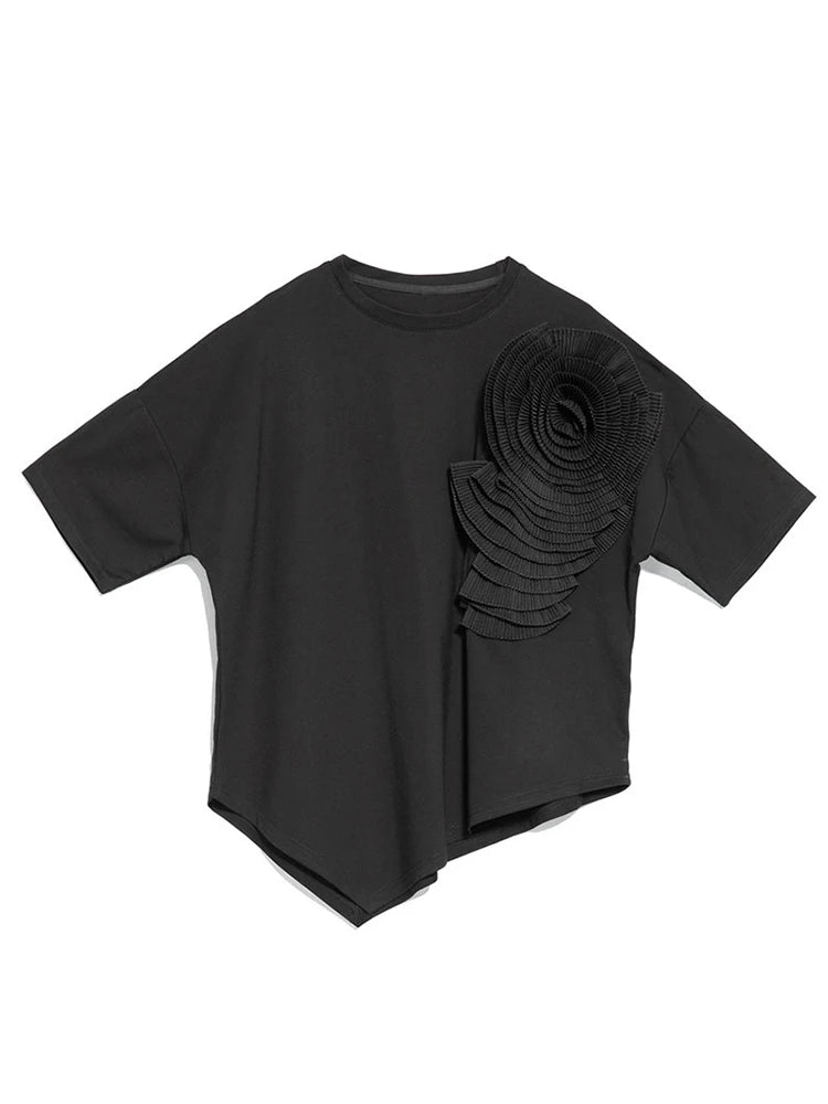 Amax luluE 2024 Design été hauts femmes col rond Floral Patchwork ample décontracté luxe t-shirts dames classique Harajuku vêtements