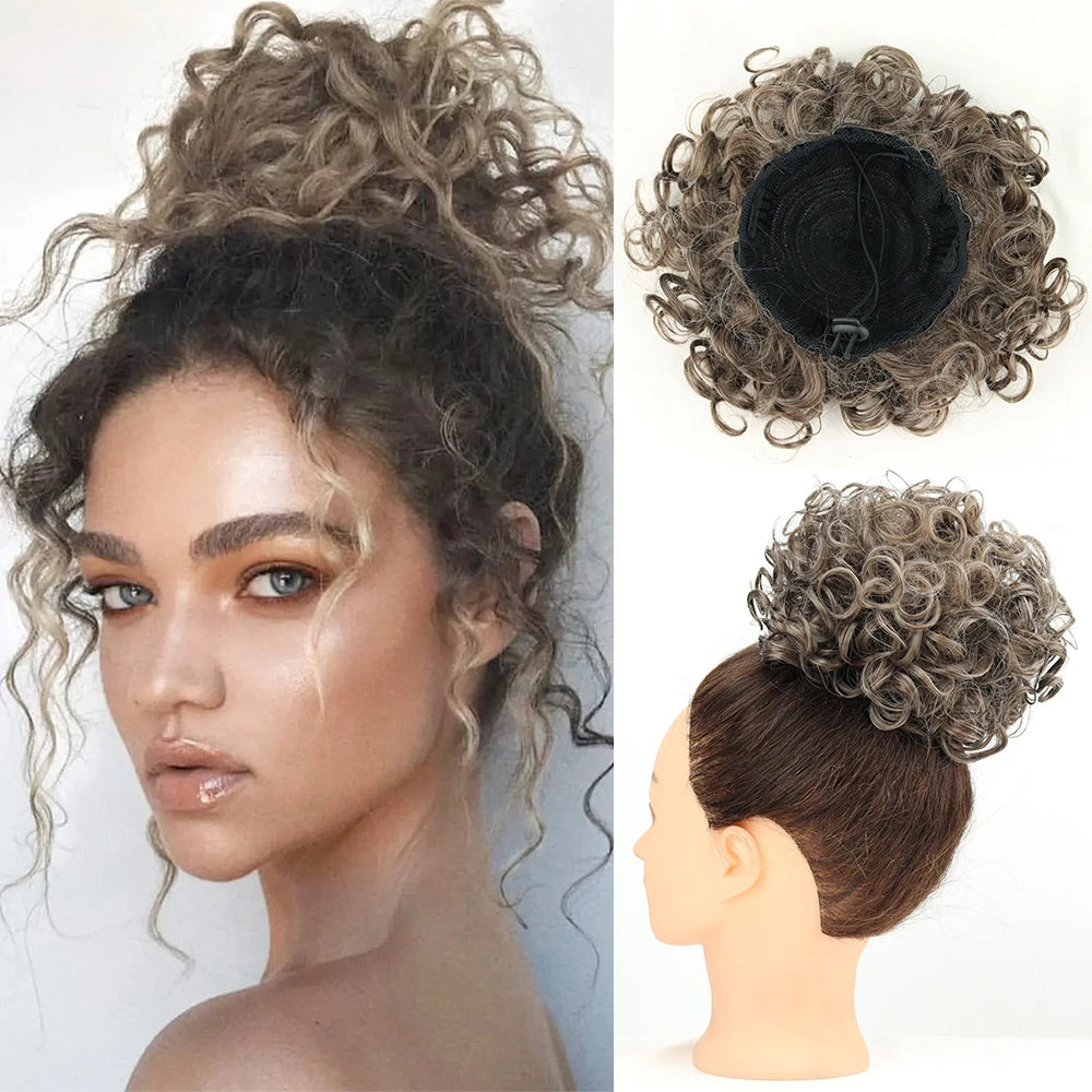 Chignon synthétique en désordre, 60g, cordon élastique, vague lâche, bouclé, Extensions de cheveux pour femmes, brun foncé