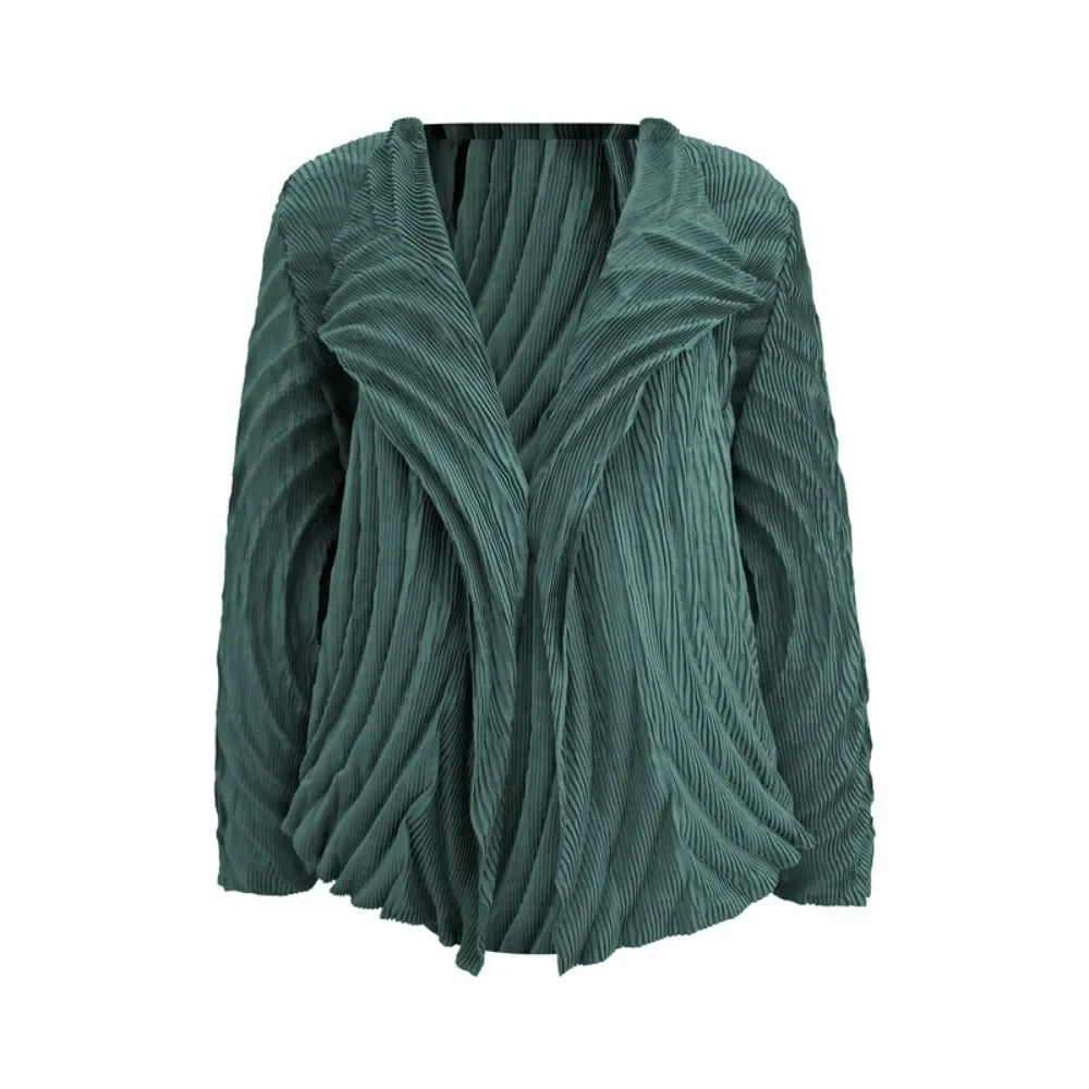 Miyake – Cardigan plissé pour femme, industrie lourde, Design à revers irrégulier, veste courte à neuf manches, automne