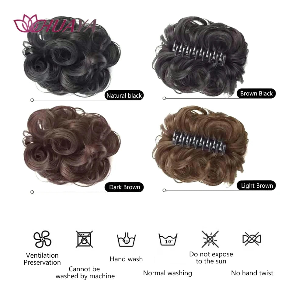 Chignon synthétique à griffes pour femmes, postiche chignon court bouclé, extensions de cheveux à clipser, chignon désordonné, noir, marron