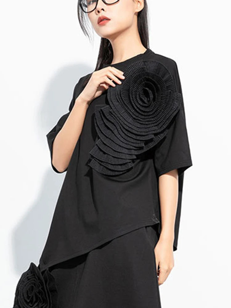 Amax luluE 2024 Design été hauts femmes col rond Floral Patchwork ample décontracté luxe t-shirts dames classique Harajuku vêtements