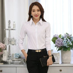 Chemises à manches longues pour femmes, élégantes, assorties avec tout, boutons Slim, OL, bureau, chemise basique, hauts coréens, col rabattu, chemisier blanc