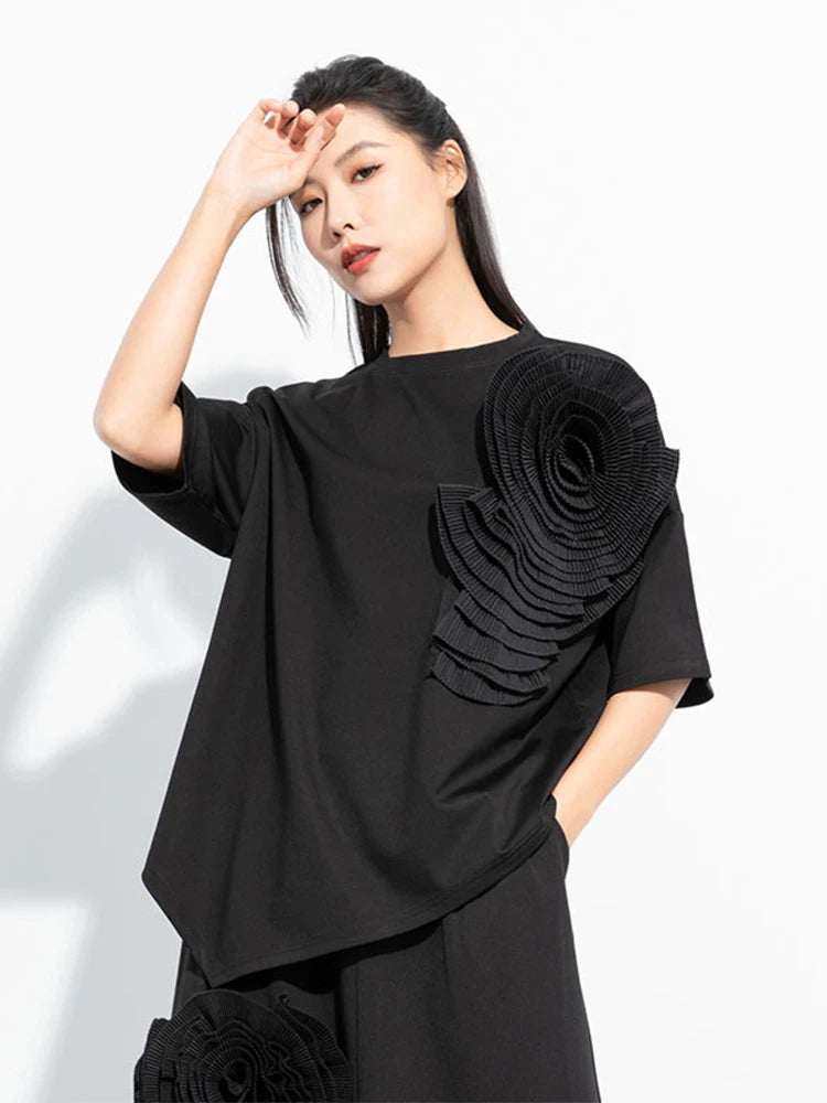 Amax luluE 2024 Design été hauts femmes col rond Floral Patchwork ample décontracté luxe t-shirts dames classique Harajuku vêtements