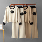 Décontracté tricoté deux pièces femmes ensembles pull à fleurs correspondant ensembles tricot survêtement femmes deux pièces ensemble 2 pièces ensemble d'hiver pour les femmes