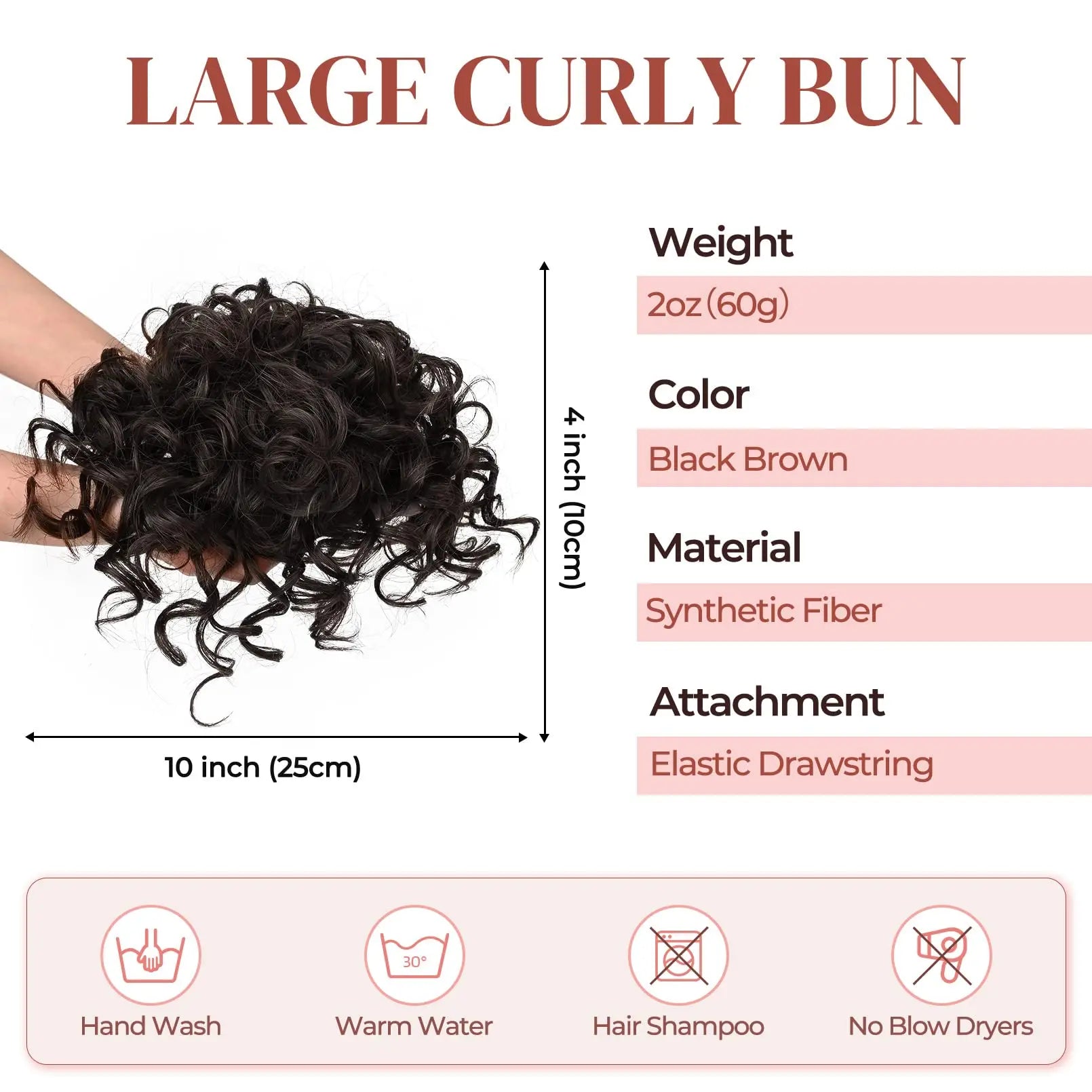 Chignon synthétique en désordre, 60g, cordon élastique, vague lâche, bouclé, Extensions de cheveux pour femmes, brun foncé
