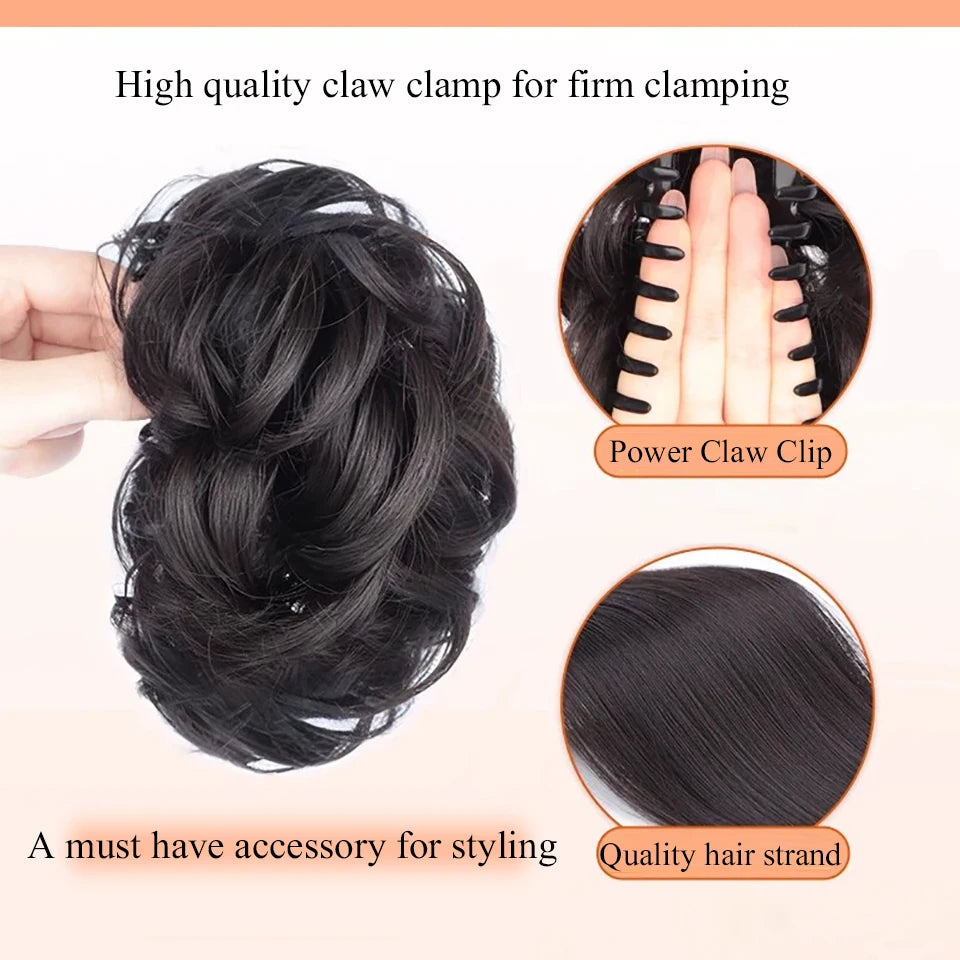 Chignon synthétique à griffes pour femmes, postiche chignon court bouclé, extensions de cheveux à clipser, chignon désordonné, noir, marron