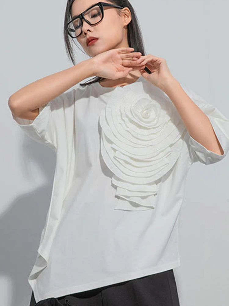 Amax luluE 2024 Design été hauts femmes col rond Floral Patchwork ample décontracté luxe t-shirts dames classique Harajuku vêtements