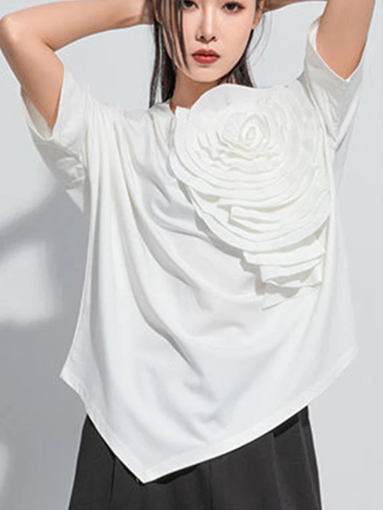 Amax luluE 2024 Design été hauts femmes col rond Floral Patchwork ample décontracté luxe t-shirts dames classique Harajuku vêtements