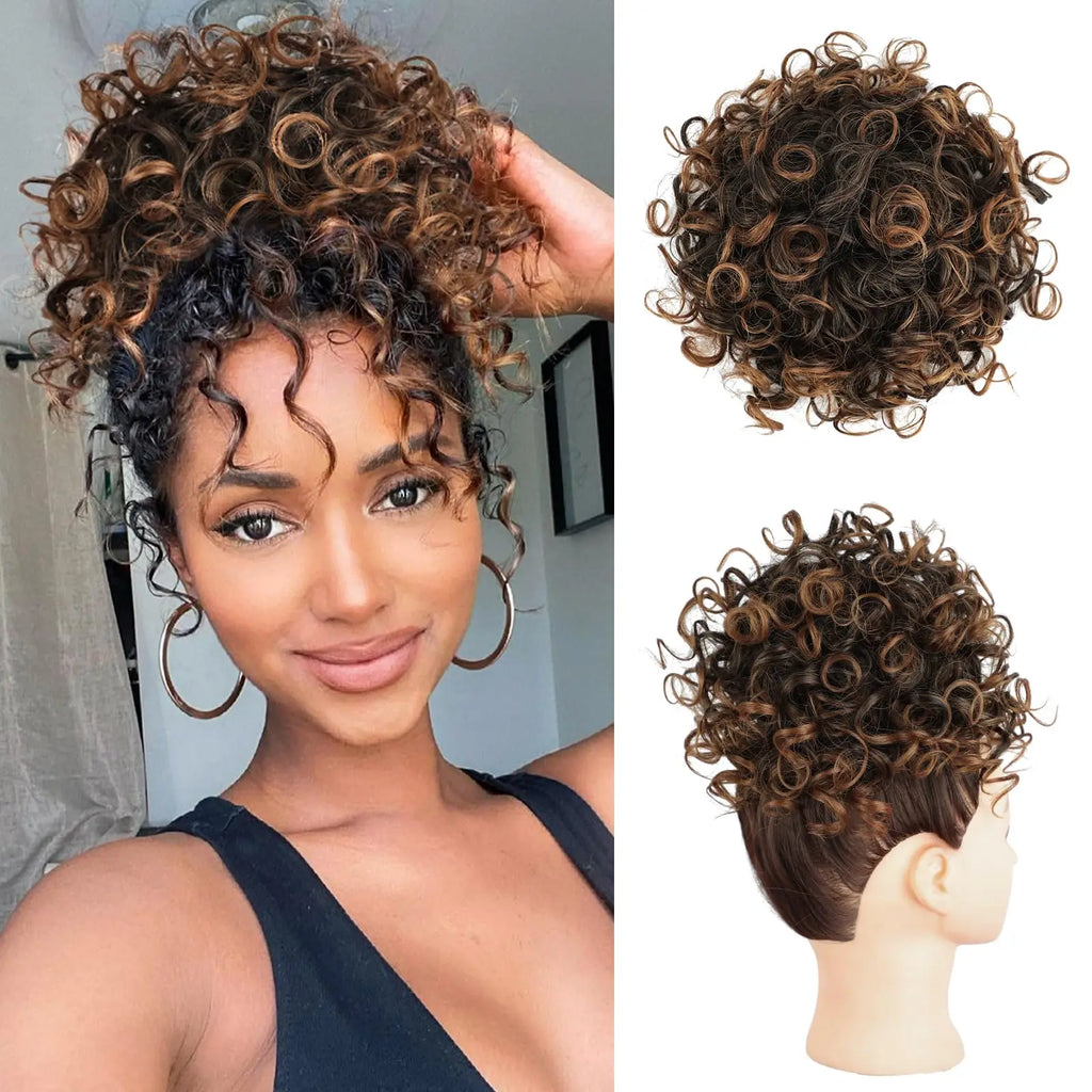 Chignon synthétique en désordre, 60g, cordon élastique, vague lâche, bouclé, Extensions de cheveux pour femmes, brun foncé