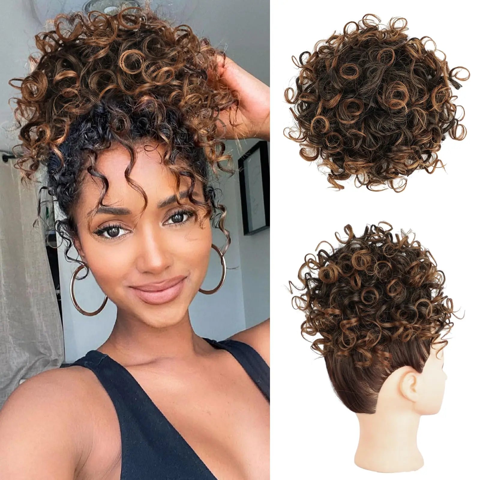 Chignon synthétique en désordre, 60g, cordon élastique, vague lâche, bouclé, Extensions de cheveux pour femmes, brun foncé