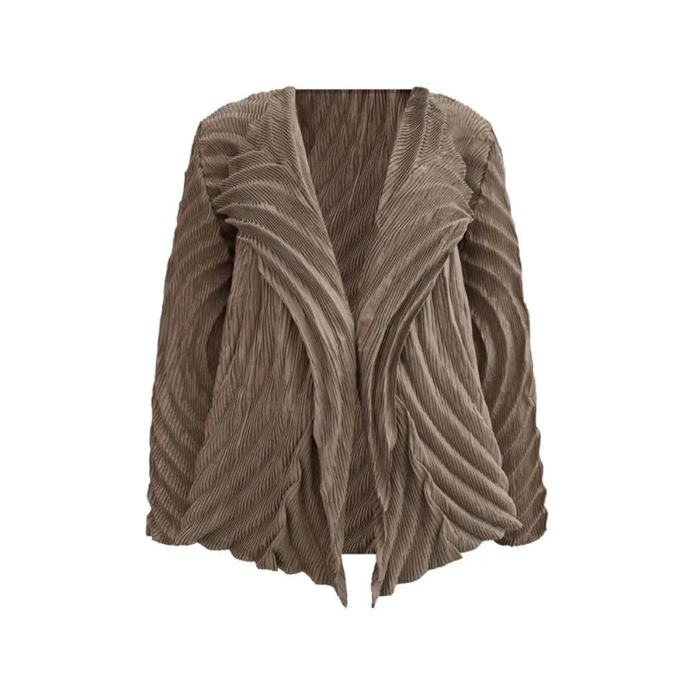 Miyake – Cardigan plissé pour femme, industrie lourde, Design à revers irrégulier, veste courte à neuf manches, automne