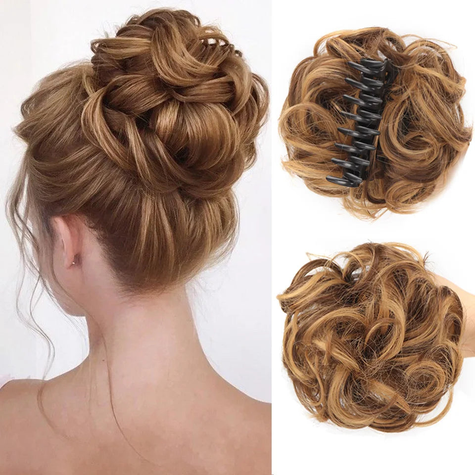 LUPU Chignon synthétique Chignon en désordre pince à griffes en morceau de cheveux cheveux bouclés ondulés Chignon Extensions de queue de cheval Scrunchie postiches pour les femmes