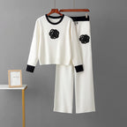 Décontracté tricoté deux pièces femmes ensembles pull à fleurs correspondant ensembles tricot survêtement femmes deux pièces ensemble 2 pièces ensemble d'hiver pour les femmes