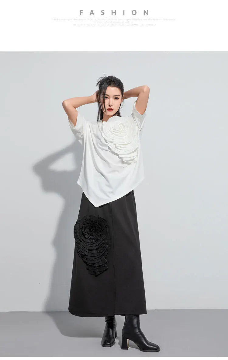 Amax luluE 2024 Design été hauts femmes col rond Floral Patchwork ample décontracté luxe t-shirts dames classique Harajuku vêtements