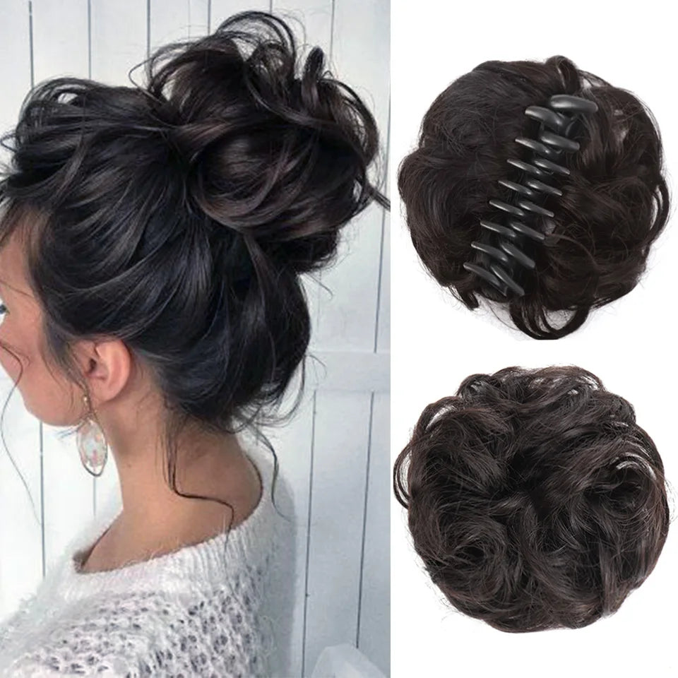 LUPU Chignon synthétique Chignon en désordre pince à griffes en morceau de cheveux cheveux bouclés ondulés Chignon Extensions de queue de cheval Scrunchie postiches pour les femmes