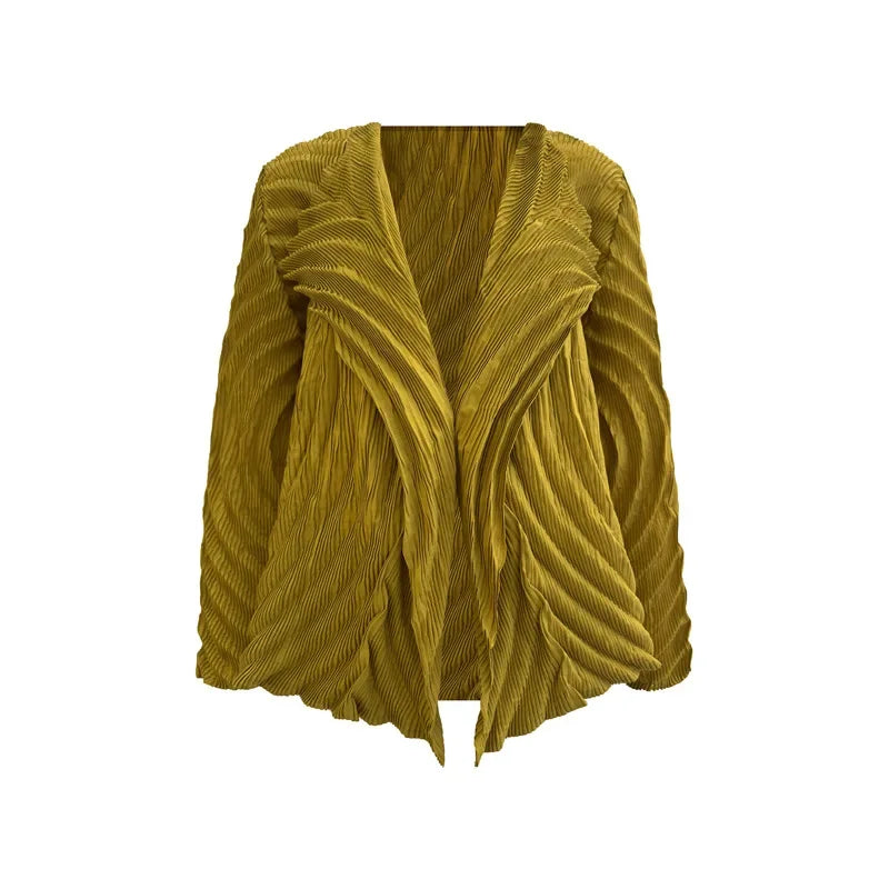 Miyake – Cardigan plissé pour femme, industrie lourde, Design à revers irrégulier, veste courte à neuf manches, automne