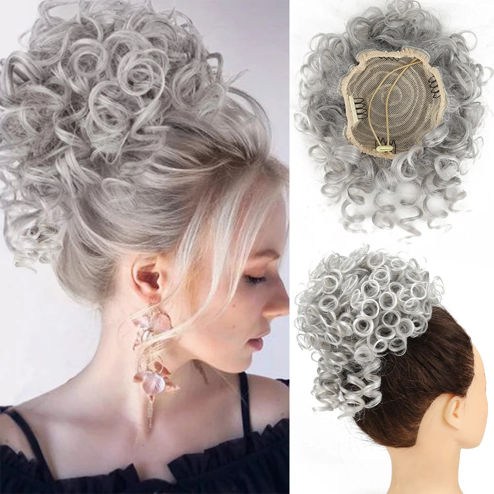 Chignon synthétique en désordre, 60g, cordon élastique, vague lâche, bouclé, Extensions de cheveux pour femmes, brun foncé