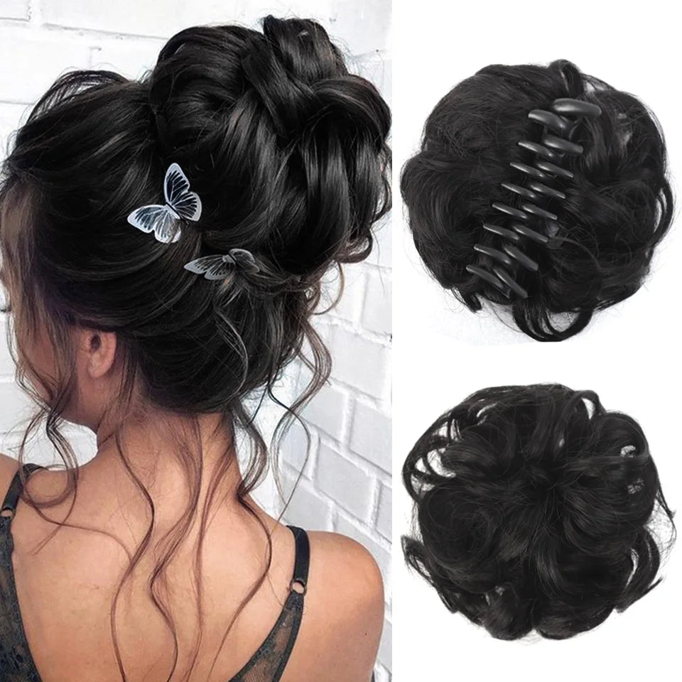 LUPU Chignon synthétique Chignon en désordre pince à griffes en morceau de cheveux cheveux bouclés ondulés Chignon Extensions de queue de cheval Scrunchie postiches pour les femmes