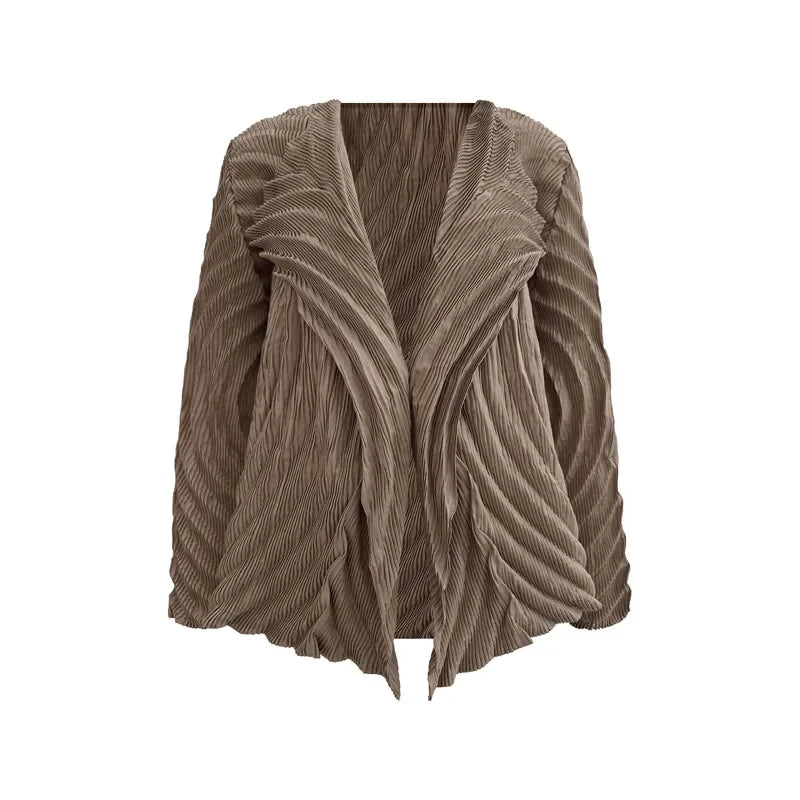 Miyake – Cardigan plissé pour femme, industrie lourde, Design à revers irrégulier, veste courte à neuf manches, automne
