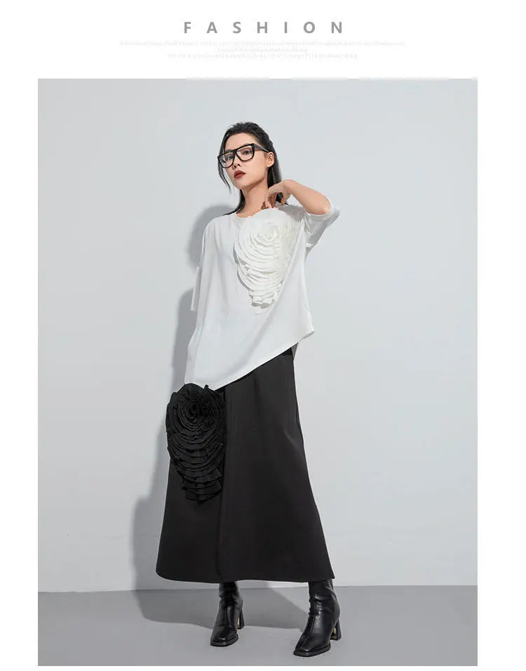 Amax luluE 2024 Design été hauts femmes col rond Floral Patchwork ample décontracté luxe t-shirts dames classique Harajuku vêtements