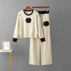 Décontracté tricoté deux pièces femmes ensembles pull à fleurs correspondant ensembles tricot survêtement femmes deux pièces ensemble 2 pièces ensemble d'hiver pour les femmes