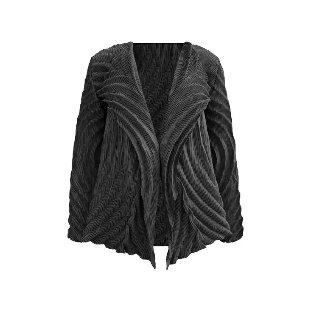 Miyake – Cardigan plissé pour femme, industrie lourde, Design à revers irrégulier, veste courte à neuf manches, automne