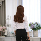 Chemises à manches longues pour femmes, élégantes, assorties avec tout, boutons Slim, OL, bureau, chemise basique, hauts coréens, col rabattu, chemisier blanc