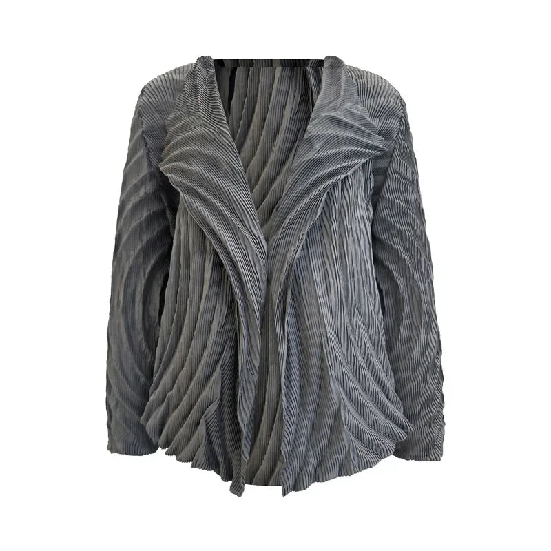 Miyake – Cardigan plissé pour femme, industrie lourde, Design à revers irrégulier, veste courte à neuf manches, automne