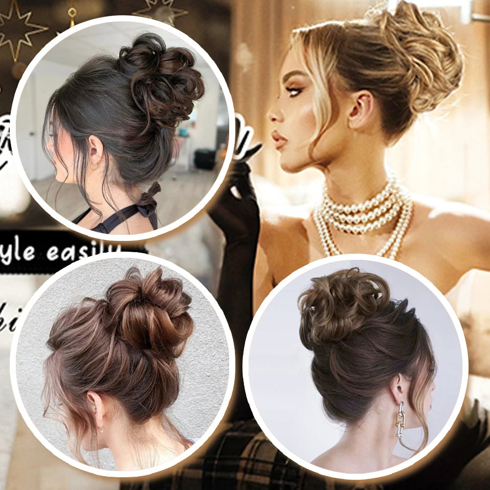 Chignon synthétique à griffes pour femmes, postiche chignon court bouclé, extensions de cheveux à clipser, chignon désordonné, noir, marron