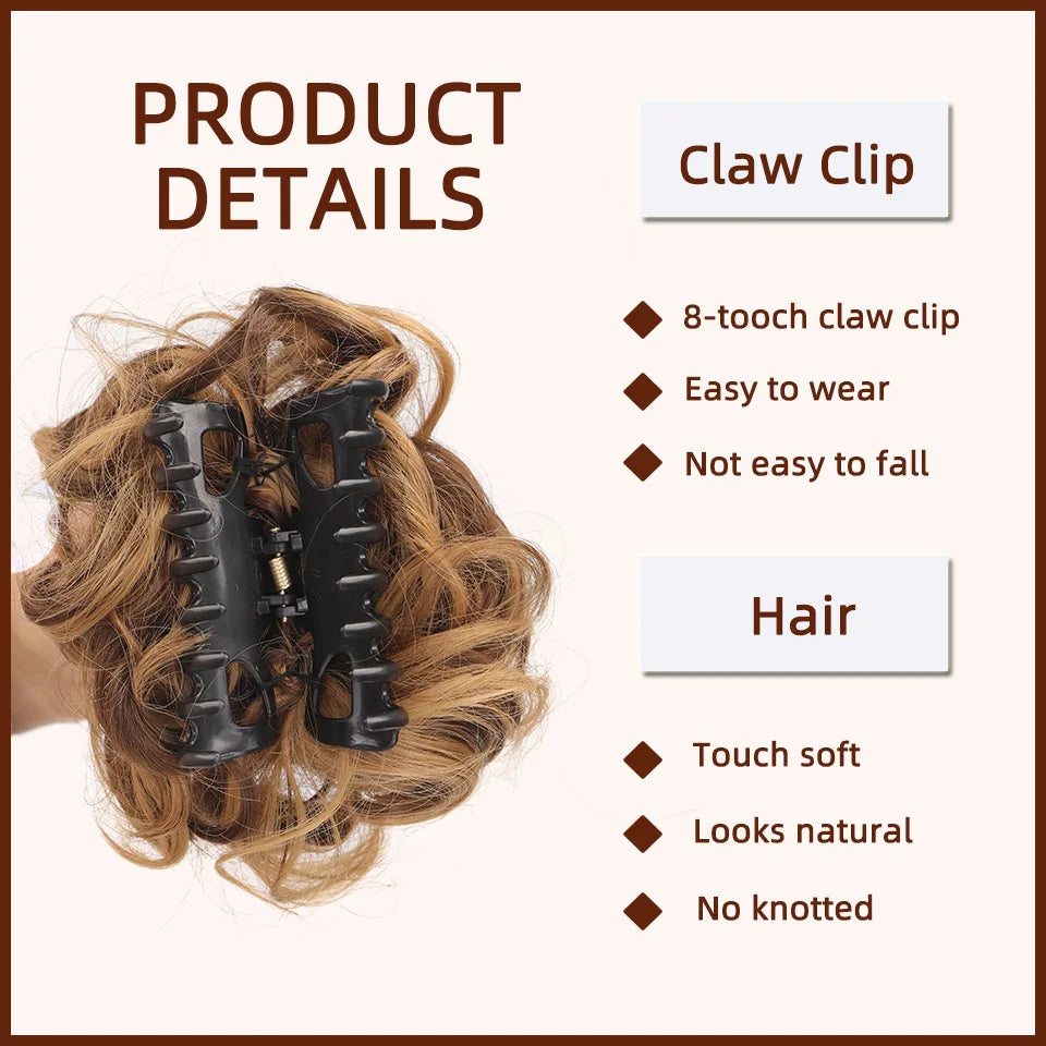 LUPU Chignon synthétique Chignon en désordre pince à griffes en morceau de cheveux cheveux bouclés ondulés Chignon Extensions de queue de cheval Scrunchie postiches pour les femmes