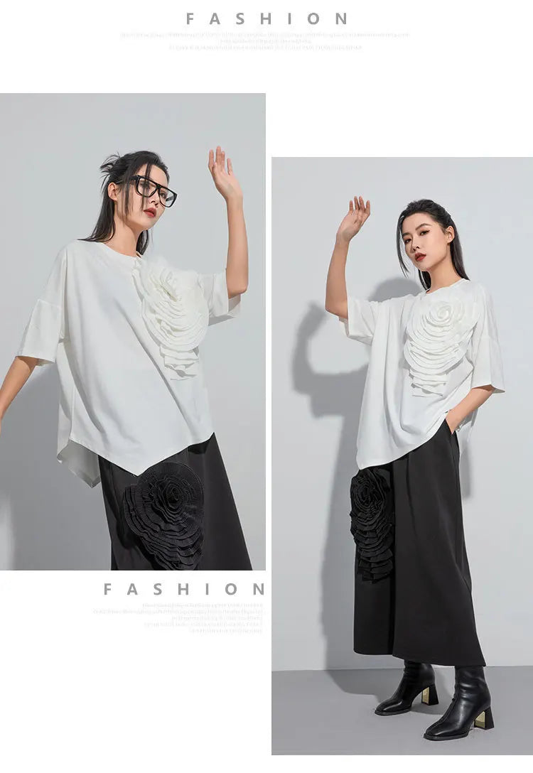 Amax luluE 2024 Design été hauts femmes col rond Floral Patchwork ample décontracté luxe t-shirts dames classique Harajuku vêtements