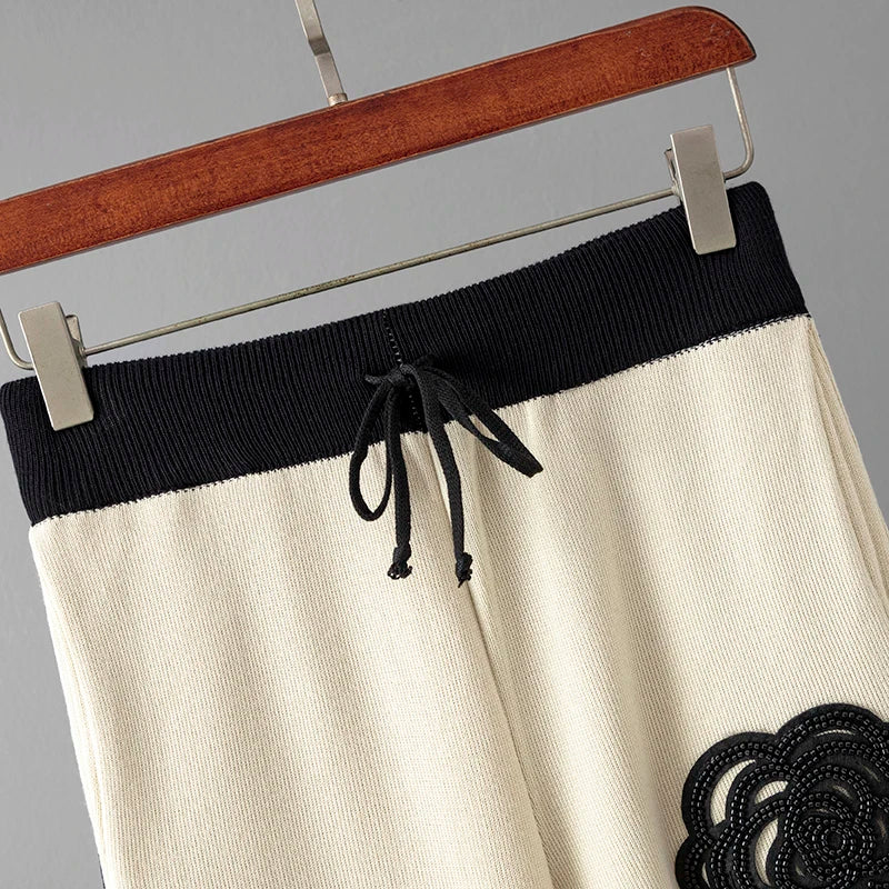 Décontracté tricoté deux pièces femmes ensembles pull à fleurs correspondant ensembles tricot survêtement femmes deux pièces ensemble 2 pièces ensemble d'hiver pour les femmes