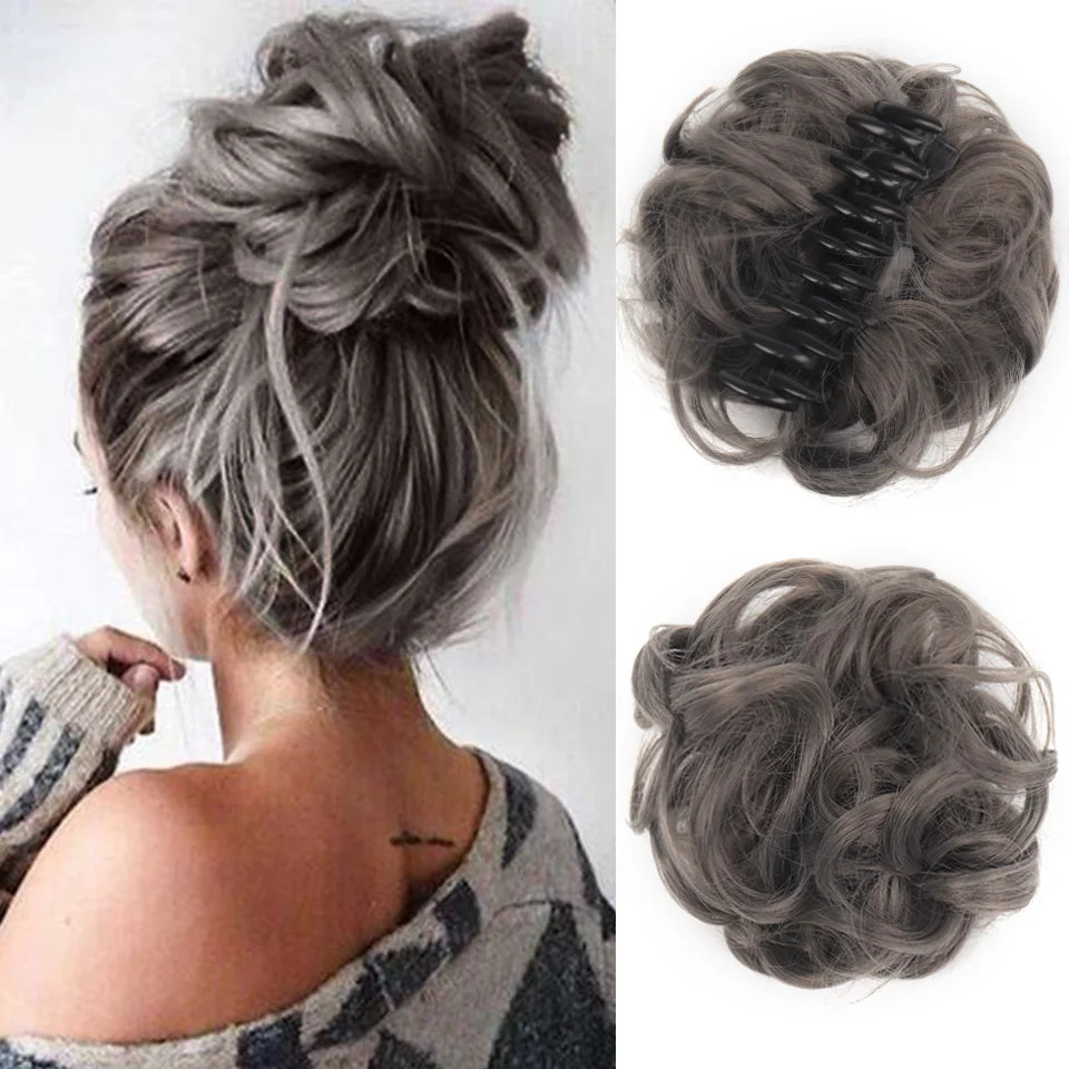 LUPU Chignon synthétique Chignon en désordre pince à griffes en morceau de cheveux cheveux bouclés ondulés Chignon Extensions de queue de cheval Scrunchie postiches pour les femmes