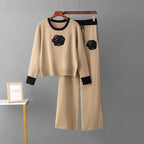 Décontracté tricoté deux pièces femmes ensembles pull à fleurs correspondant ensembles tricot survêtement femmes deux pièces ensemble 2 pièces ensemble d'hiver pour les femmes